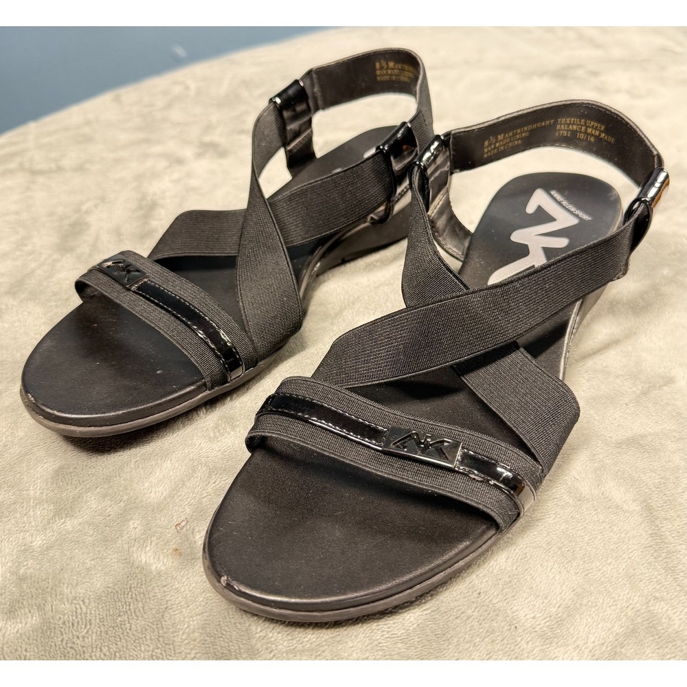 Anne Klein Sport Wedge Sandals Womens 8.5 Black Strappy Crisscross AK